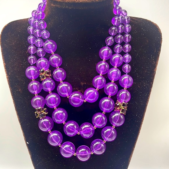 Kate Spade Bowery Ball Purple Triple Strand Graduated Necklace